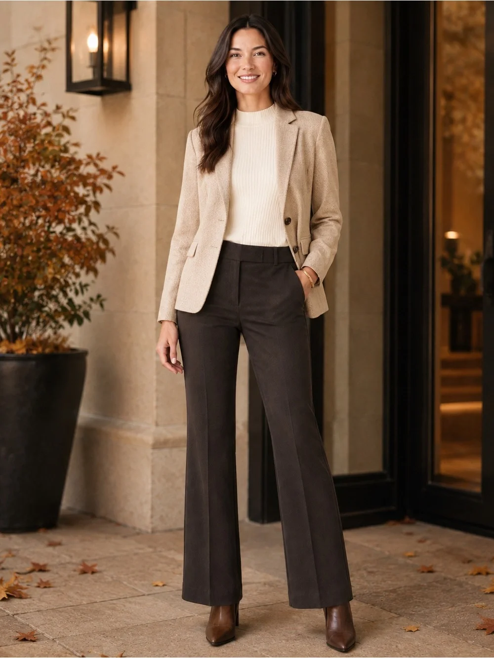 NWT ANN TAYLOR SIGNATURE Boot Leg Pants in Business Casual Brown TROUSERS SZ 12